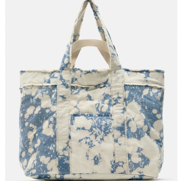 Zara tie dye acid wash denim maxi tote bag NWT - Picture 2 of 11
